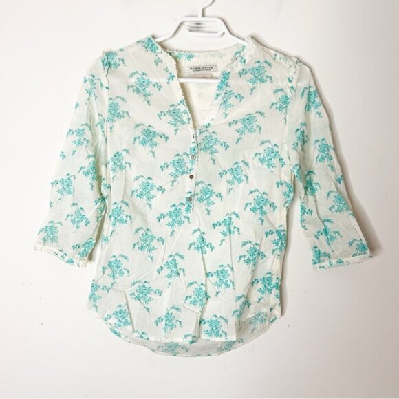 Scotch & Soda Women's Floral Blouse 3/4 length sleeve Button front Cream Size XS - Picture 2 of 11